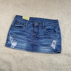 Vintage Y2K Machine Distressed Denim Micro Mini Skirt – Size 28